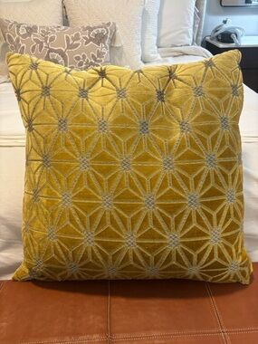 Geometric Embossed Velvet Throw Pillow Cover - Mustard Yellow 24” x 24” I have 3